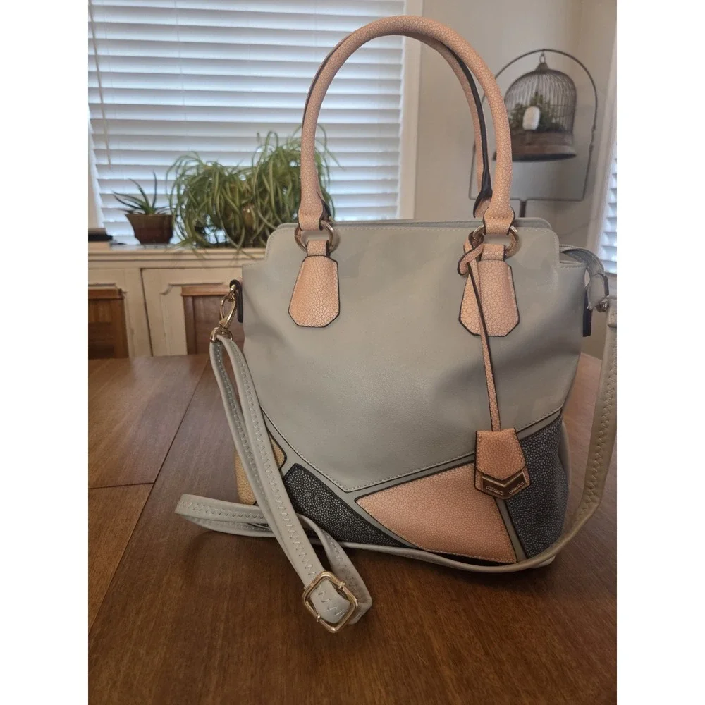 Gussaci‎ Collection Handbag Satchel Purse Geometric Grey Classic Luxury Style